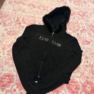 Bebe Black Fur-Trimmed Jacket
